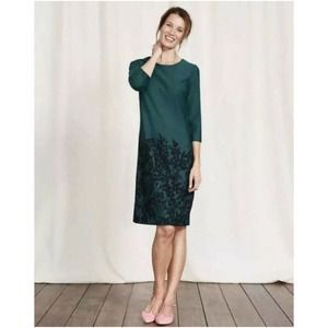 Boden Dress Womens 8 Regular Blue Green Lily Ponte Knit Shift 3/4 Sleeve Modest